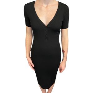 NWT L’AGENCE Black Rib Knit Bodycon Midi Dress